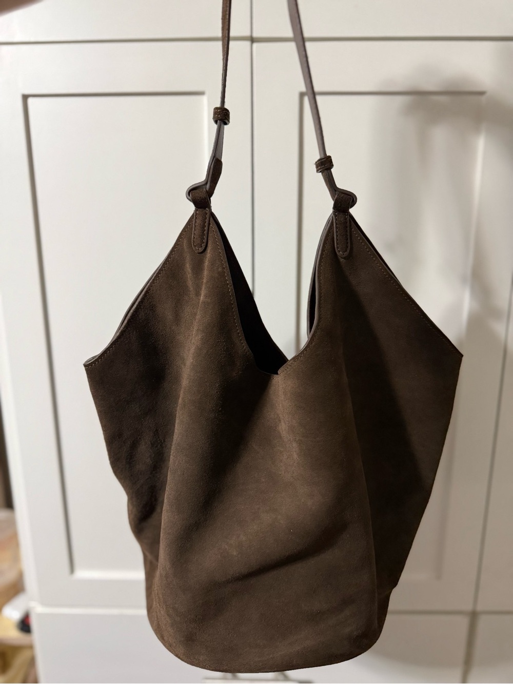 KHAITE Dark Brown Suede Shoulder Hobo Bag